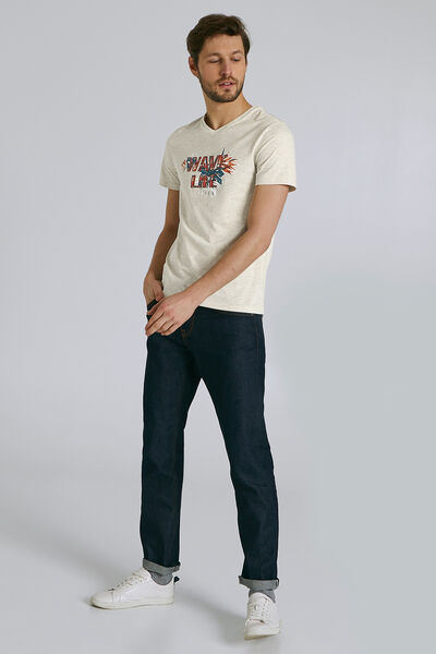 Tee shirt manches courtes col V imprimé WAVE LIFE