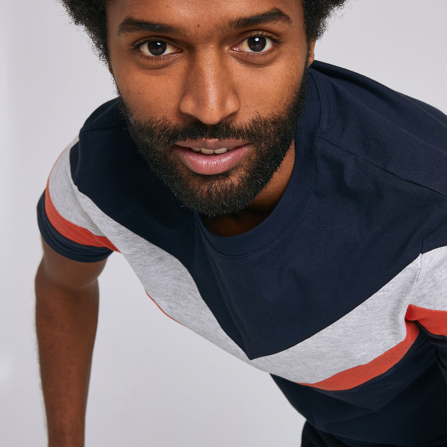 Tee shirt col rond bandes contrastantes