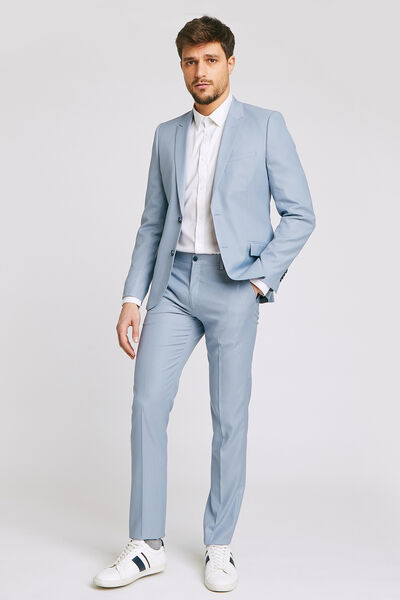 Ensemble de costume slim matière reliefée stretch - Bleu Ciel