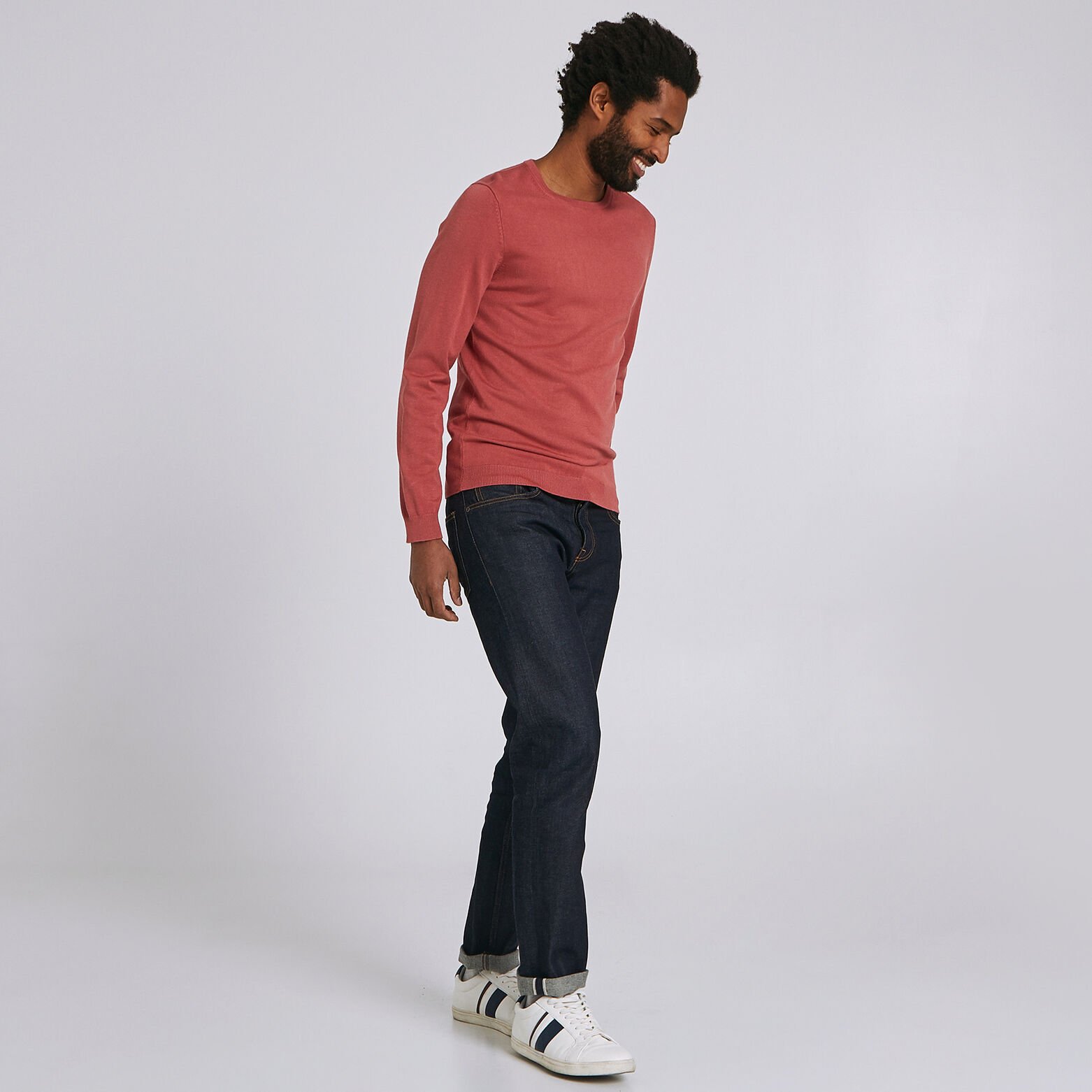 Pull fin col rond uni