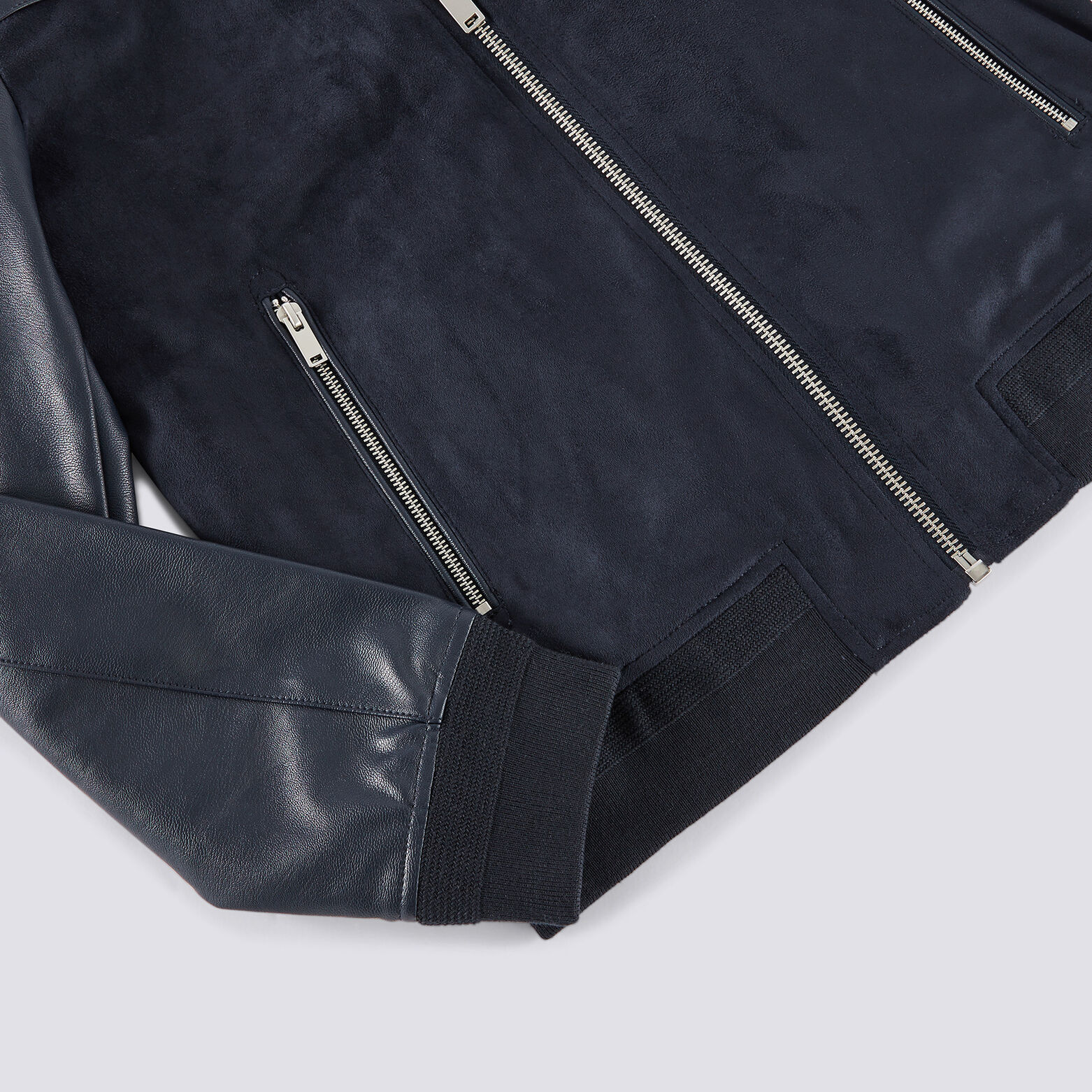 Blouson zippé bi-matière uni