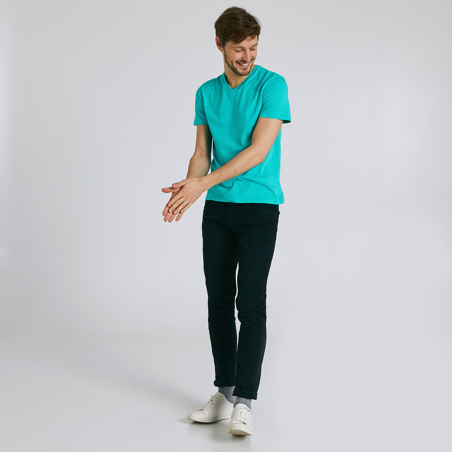 Tee-shirt uni col V slim