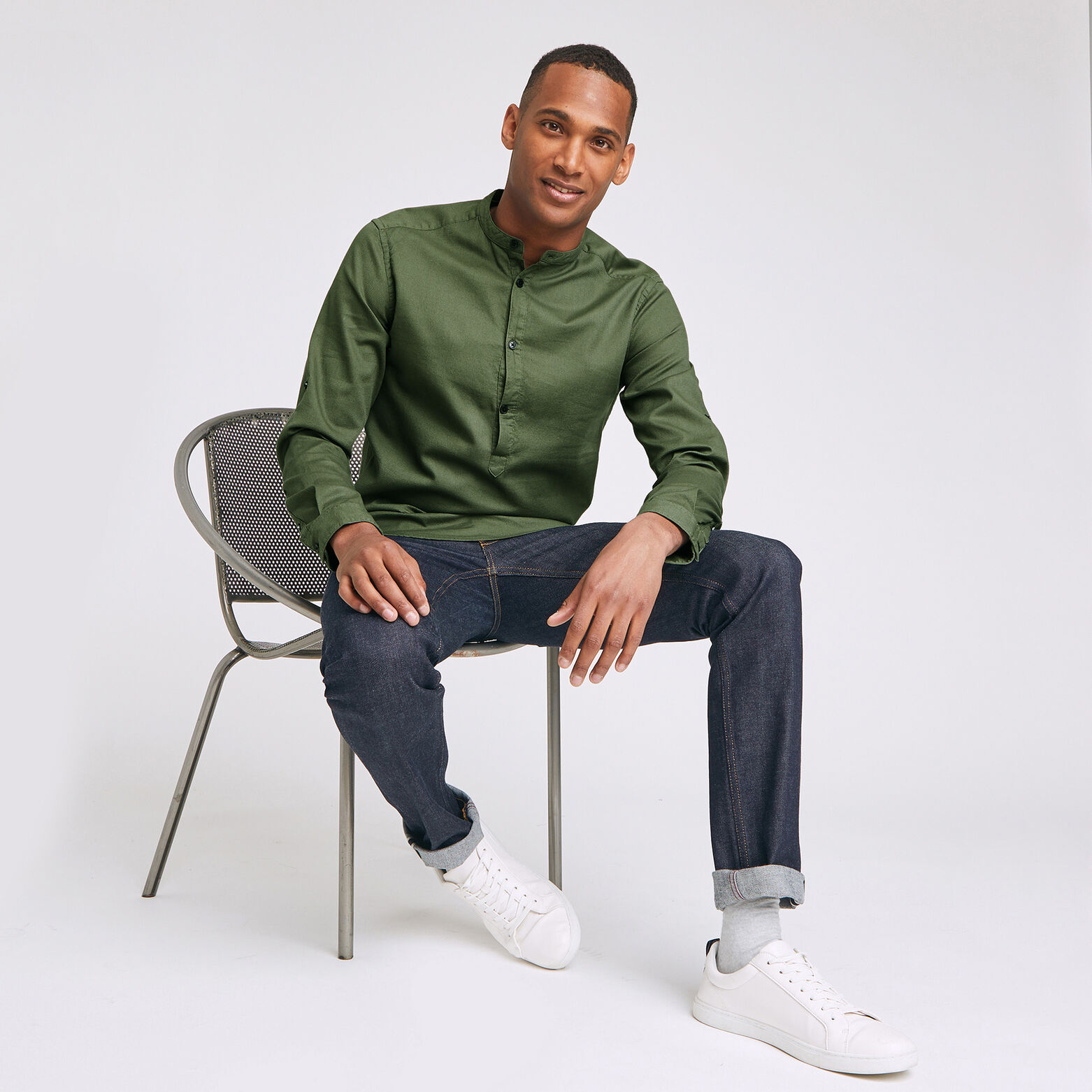 Chemise regular col officier coton