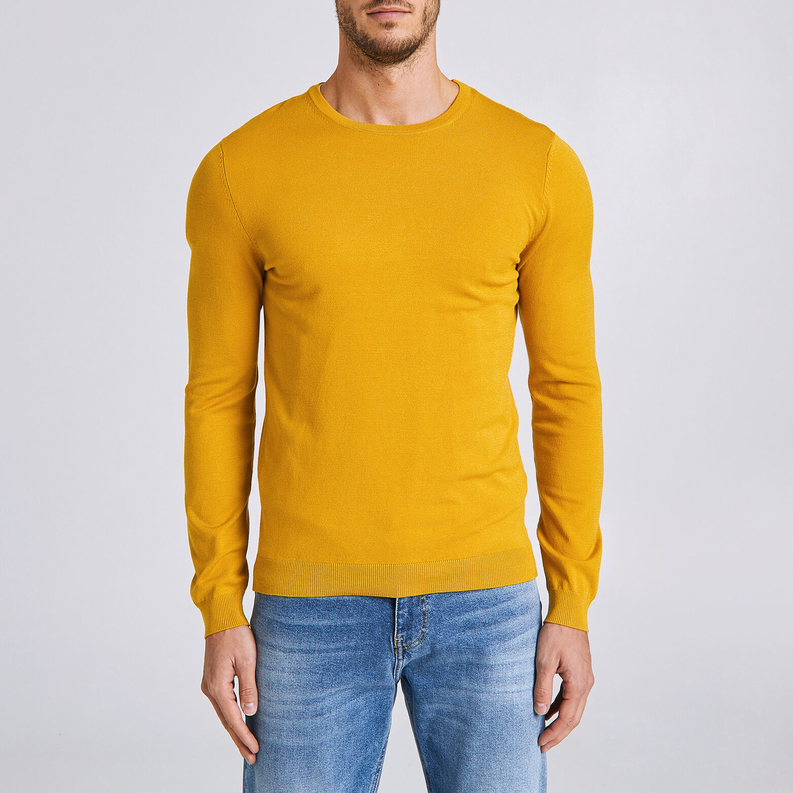 Pull fin col rond uni