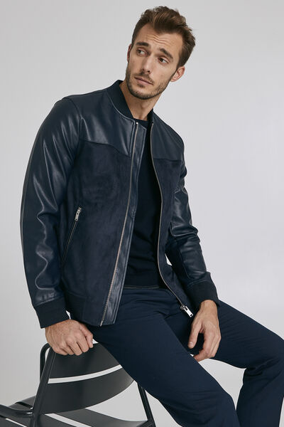 Blouson zippé bi-matière uni