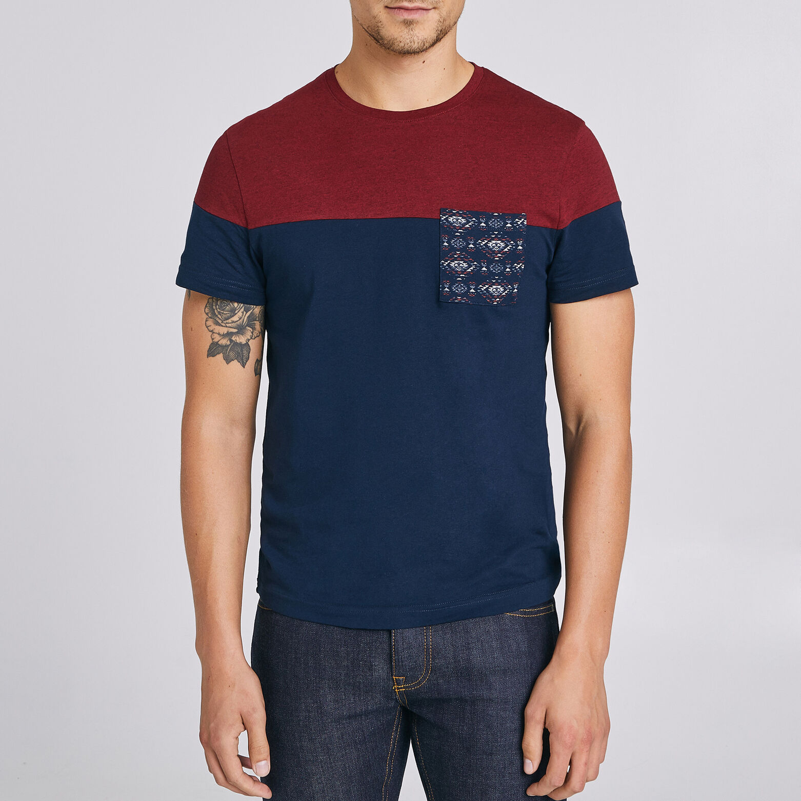 Tee shirt colorblock poche imprimée