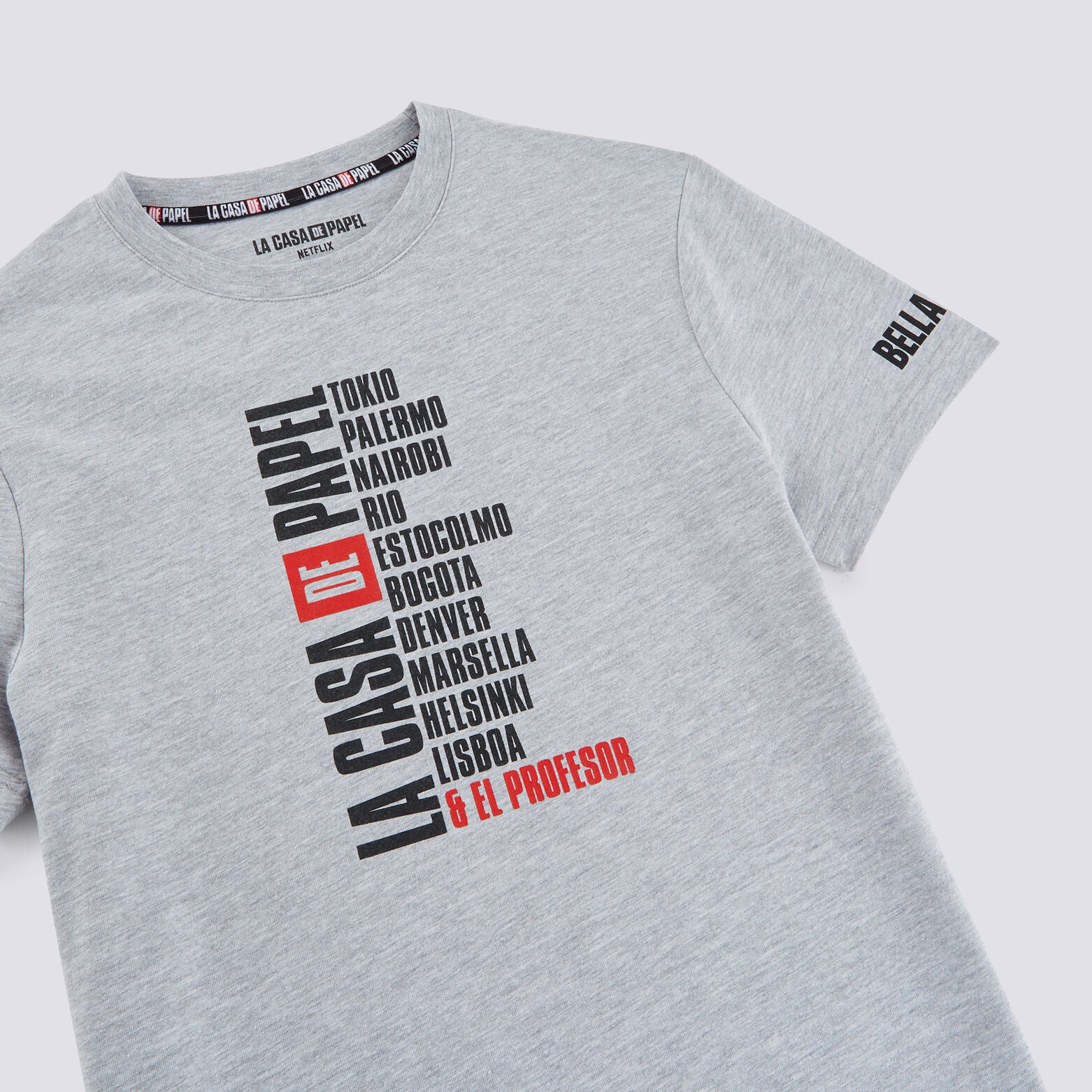 Tshirt gris NETFLIX chiné imprimé noms personnages