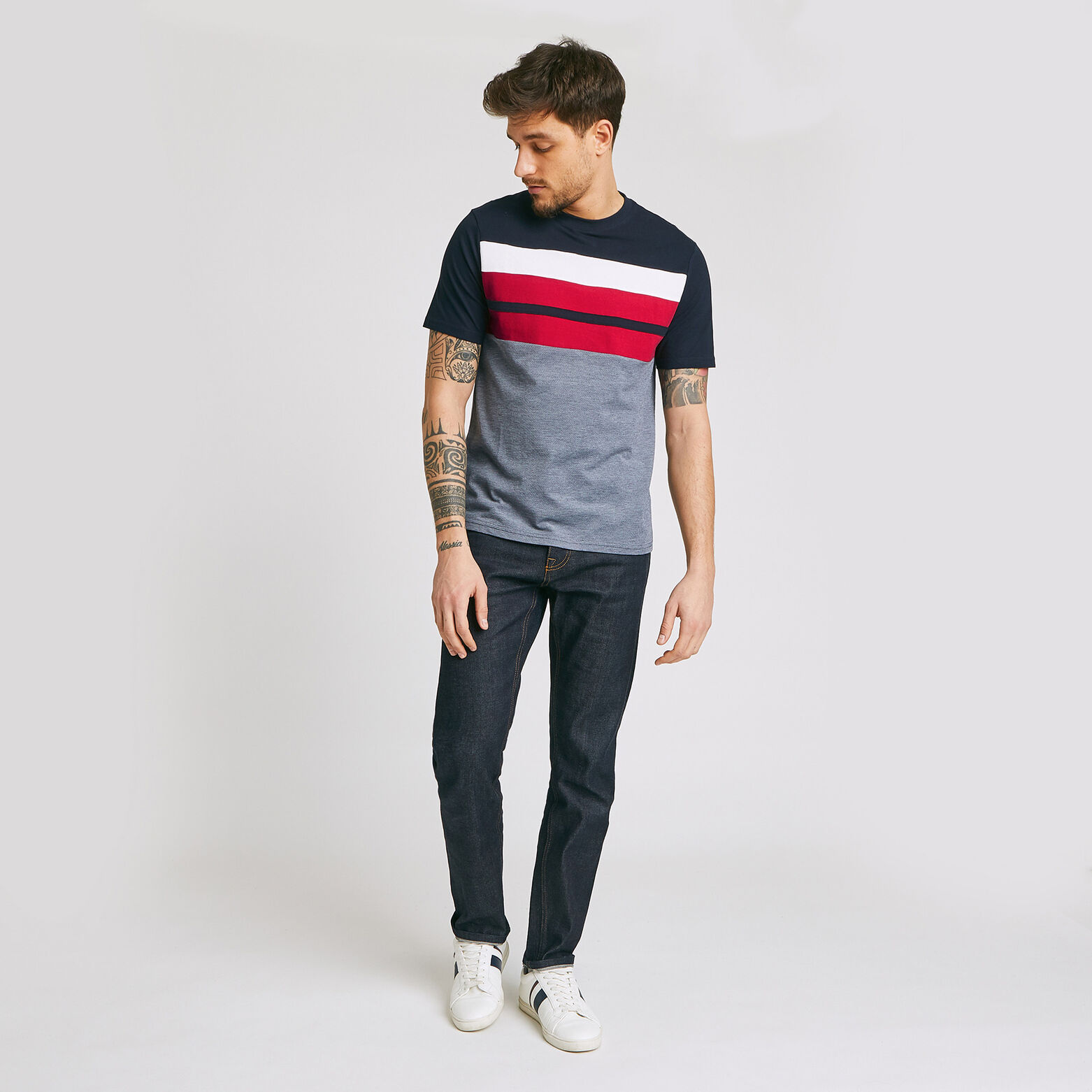 Tee shirt col rond tricolore