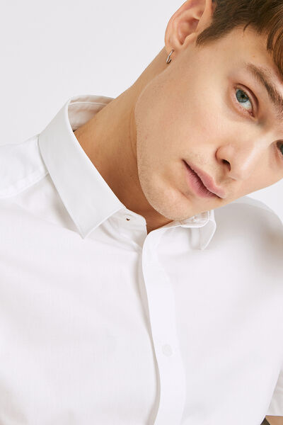 Chemise slim manches courtes unie coton