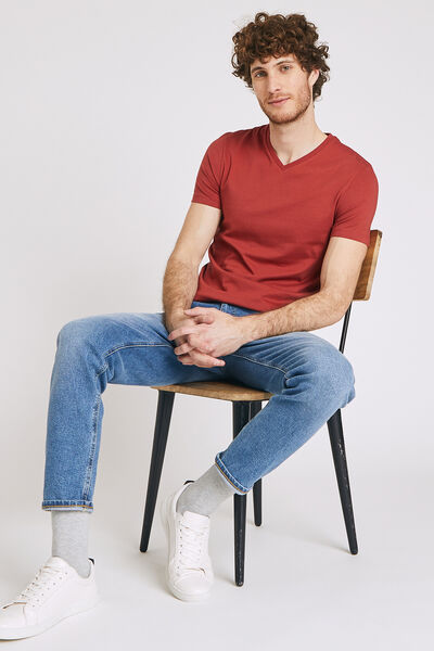 Tee-shirt uni col V slim