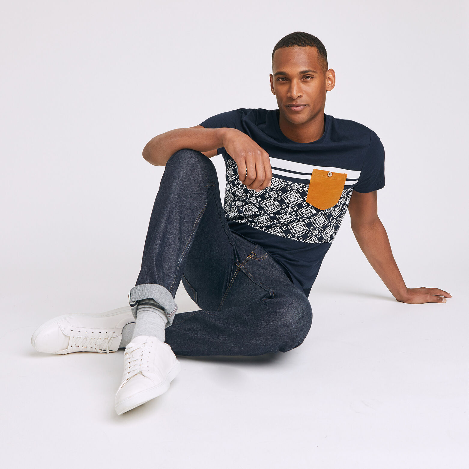 T-shirt colorblock imprimé aztèque