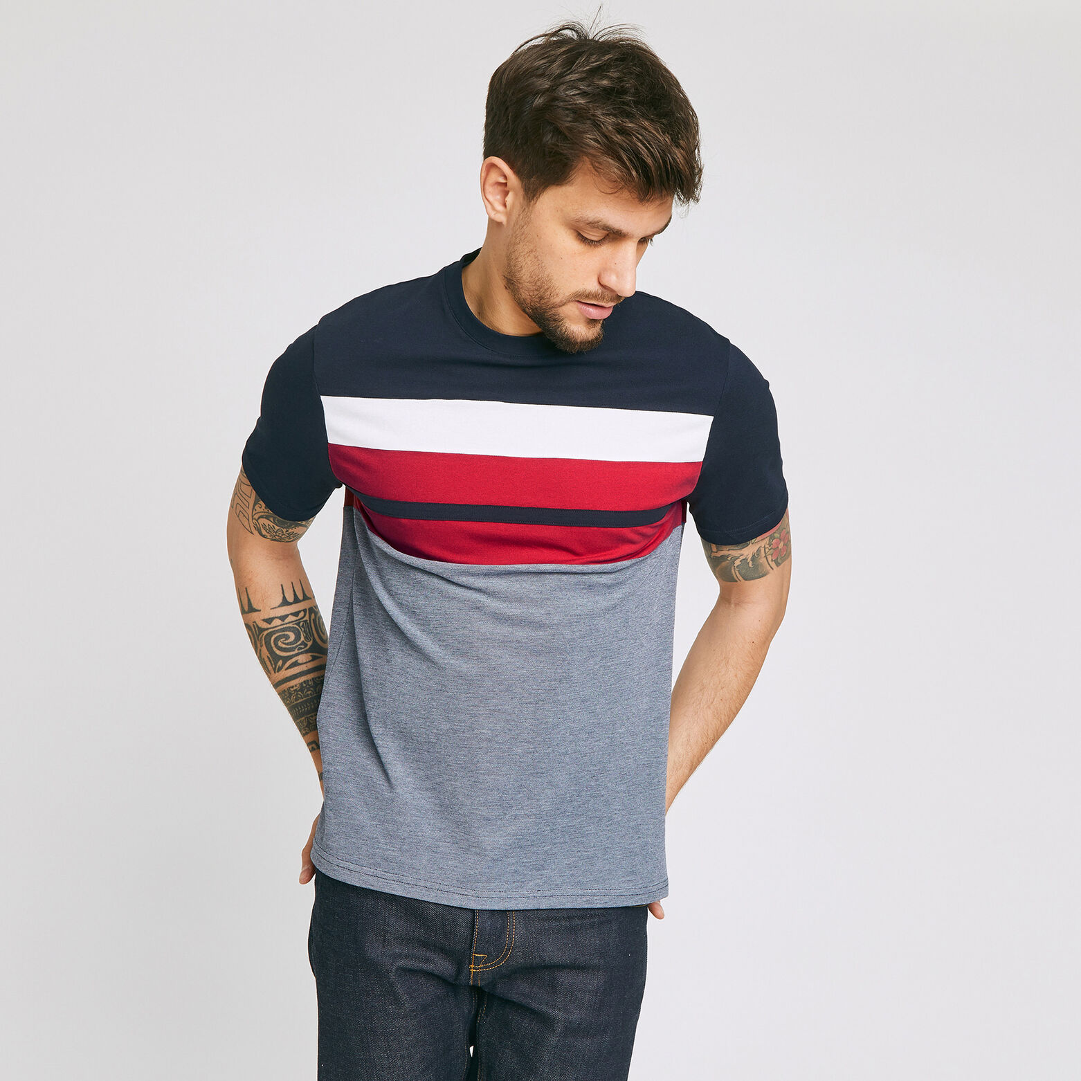 Tee shirt col rond tricolore