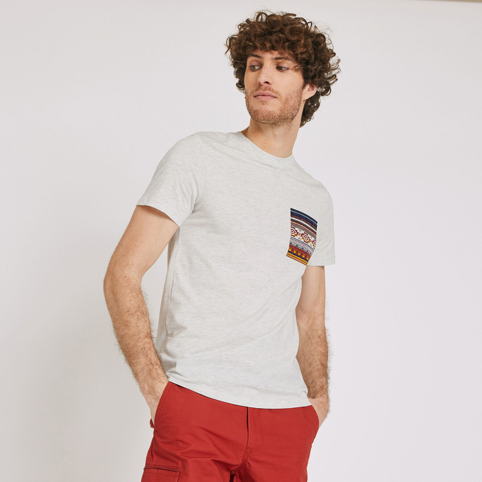 Tee shirt à col rond poche imprimée
