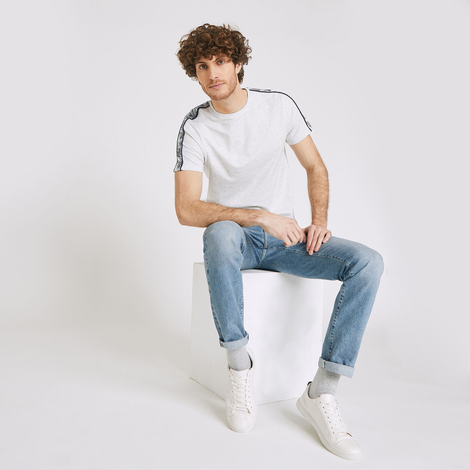 Tee shirt col rond bande végétale