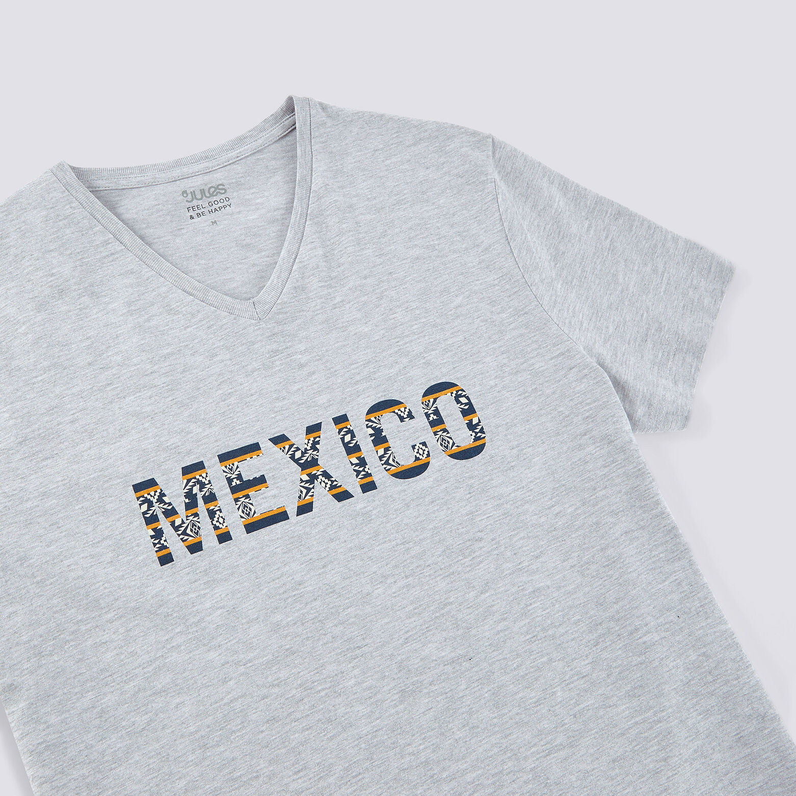 Tee-shirt manches courtes col V message MEXICO