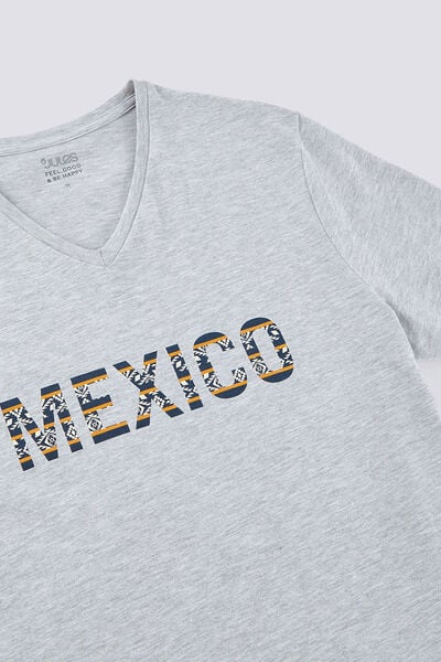 Tee-shirt manches courtes col V message MEXICO