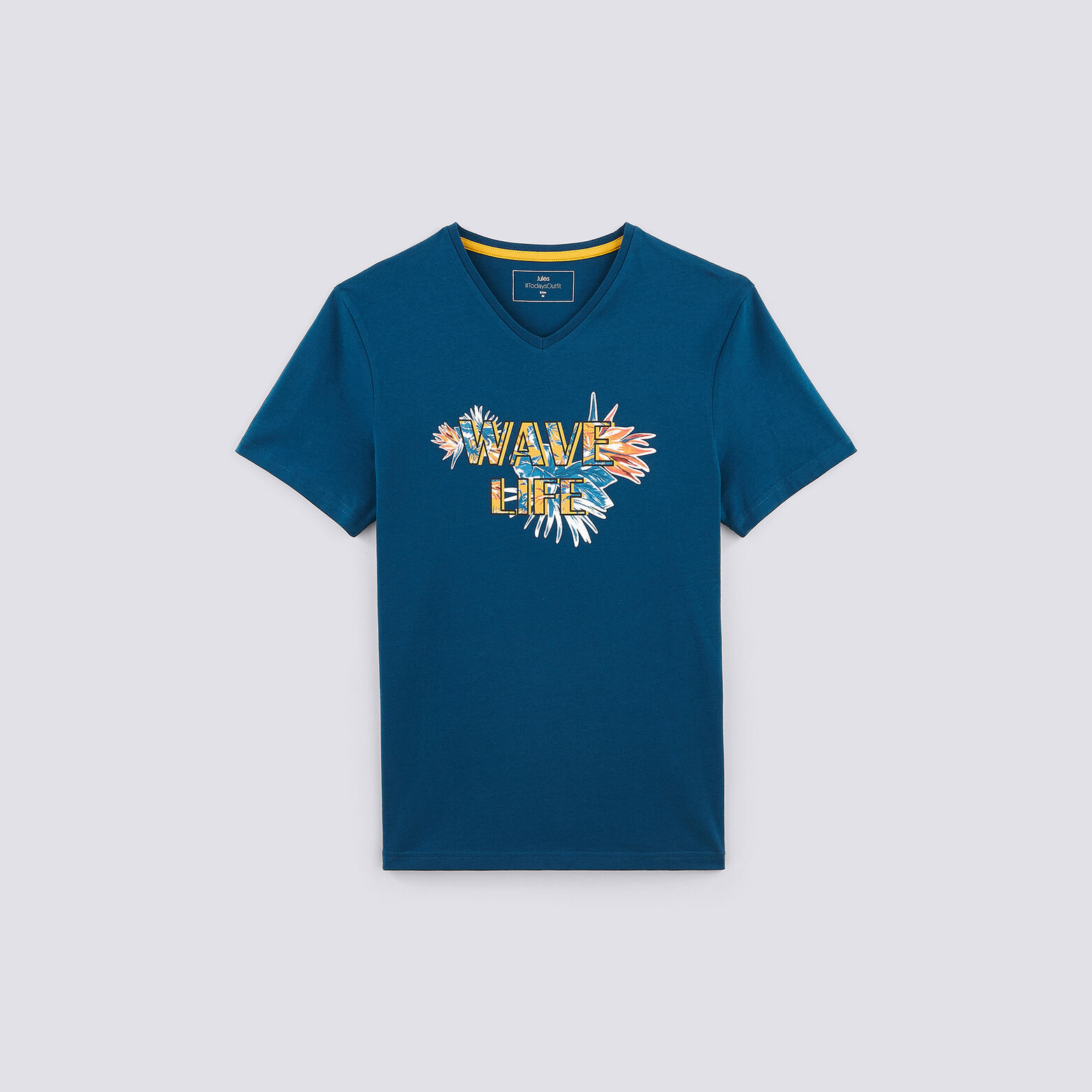 Tee shirt manches courtes col V imprimé WAVE LIFE