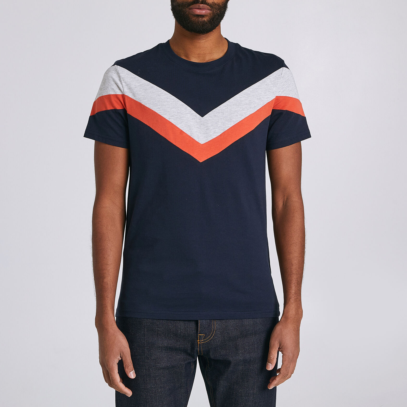 Tee shirt col rond bandes contrastantes