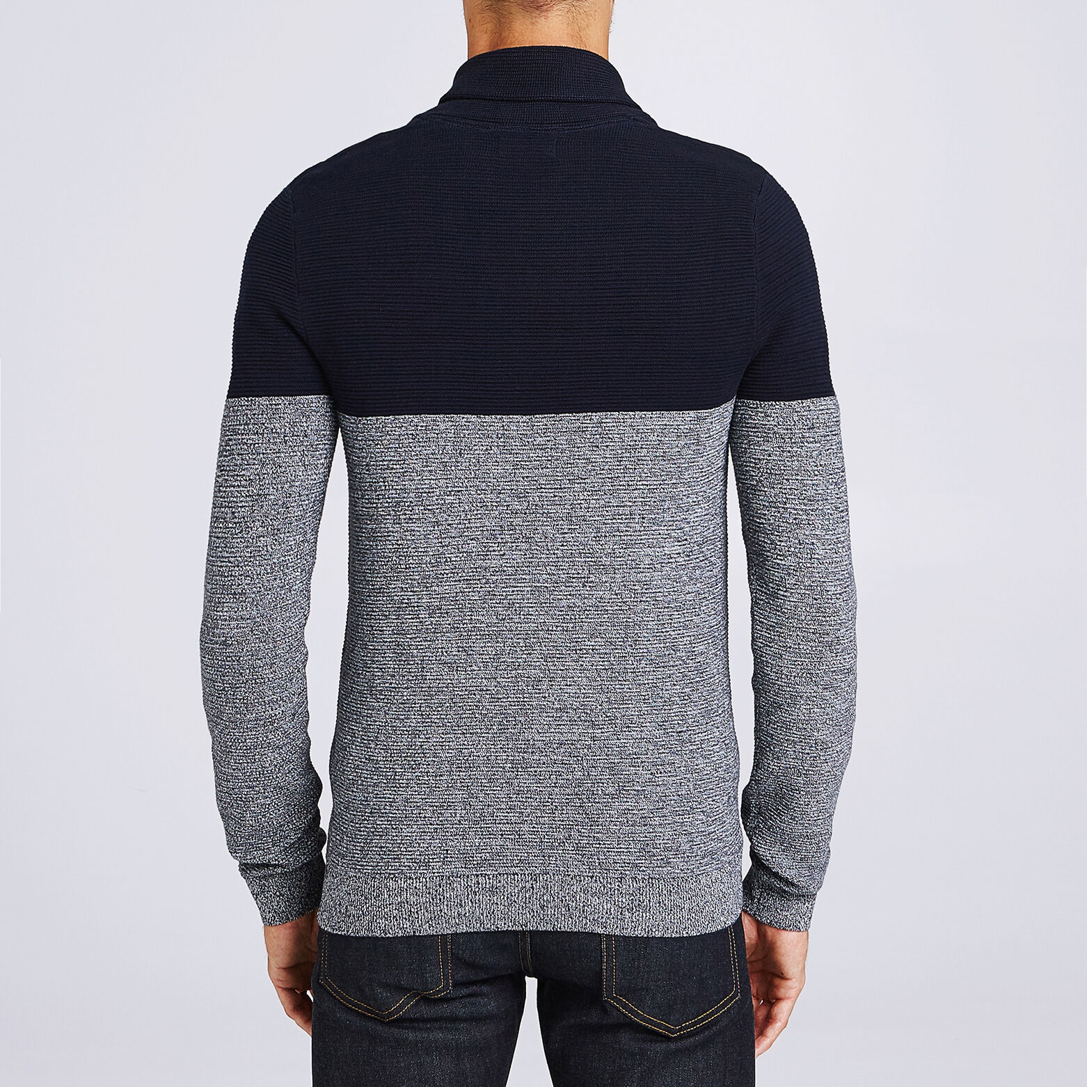 Pull col châle colorblock