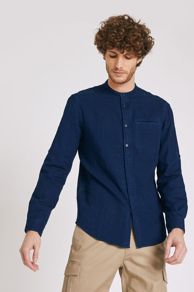 Chemise unie en jean col officier