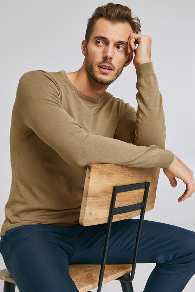 Pull fin col rond uni