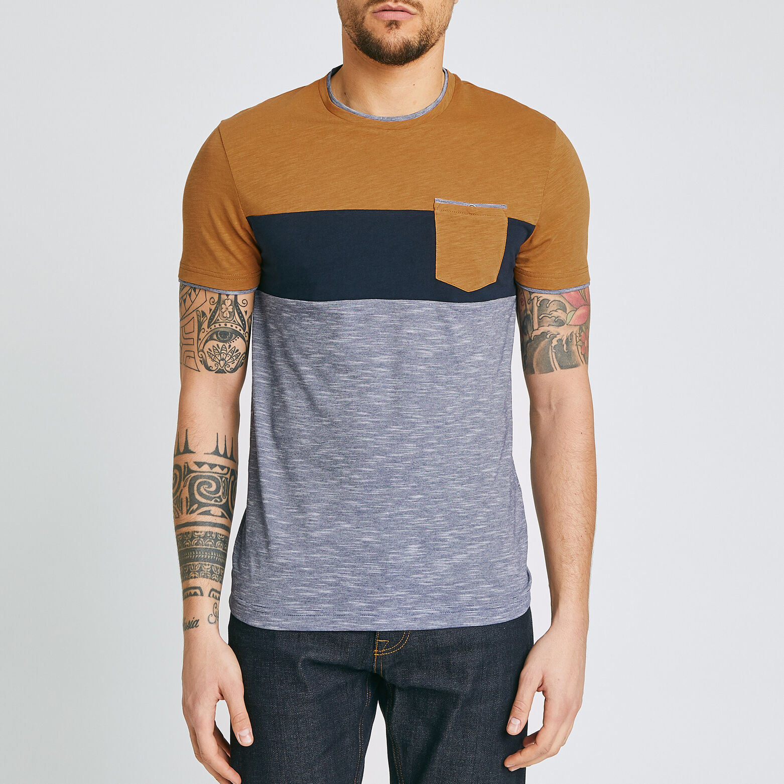 Tee shirt colorblock empiècement poche