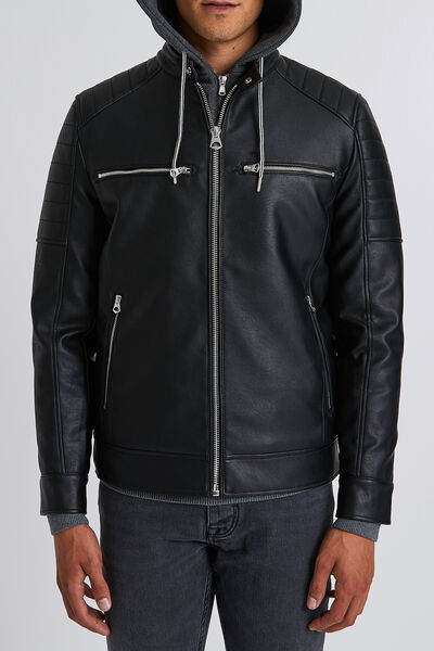 Blouson imitation cuir à capuche