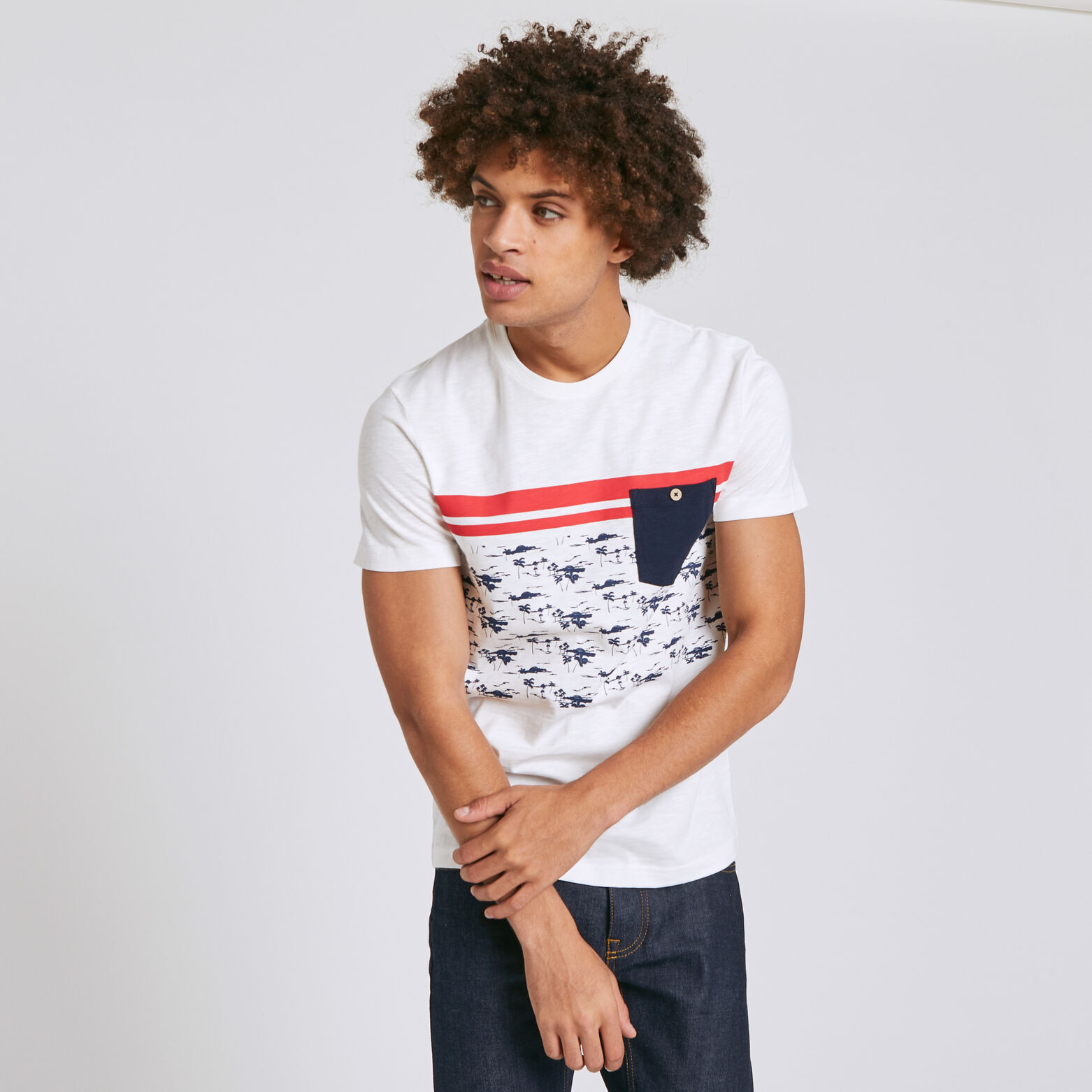 Tee shirt colorblock fantaisie palmiers