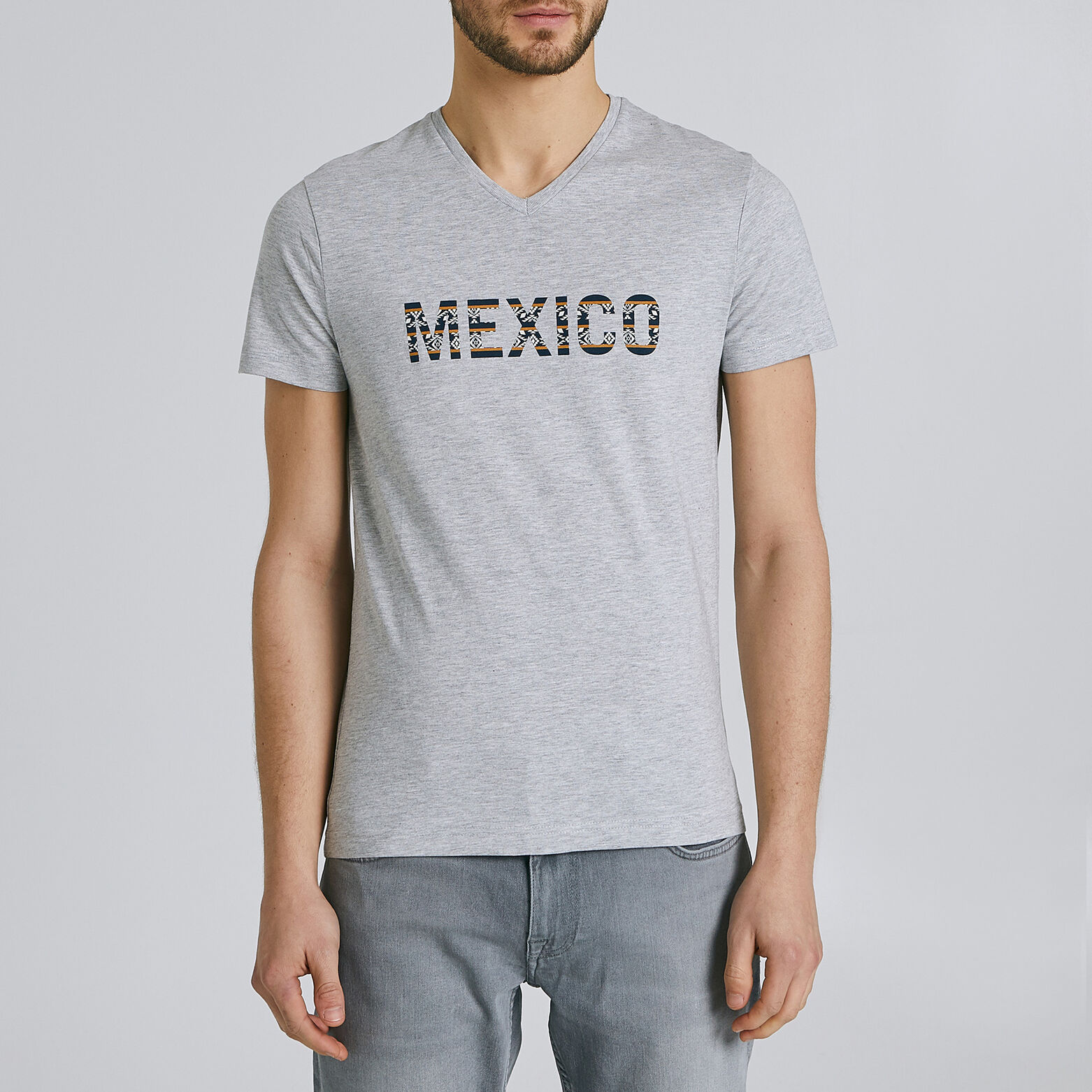 Tee-shirt manches courtes col V message MEXICO