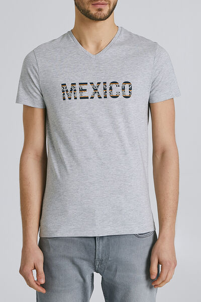 Tee-shirt manches courtes col V message MEXICO