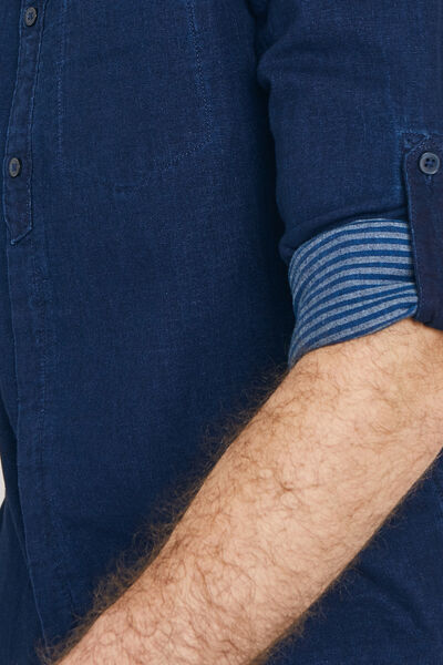 Chemise unie en jean col officier