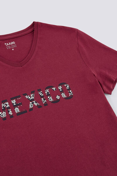 Tee-shirt manches courtes col V message MEXICO