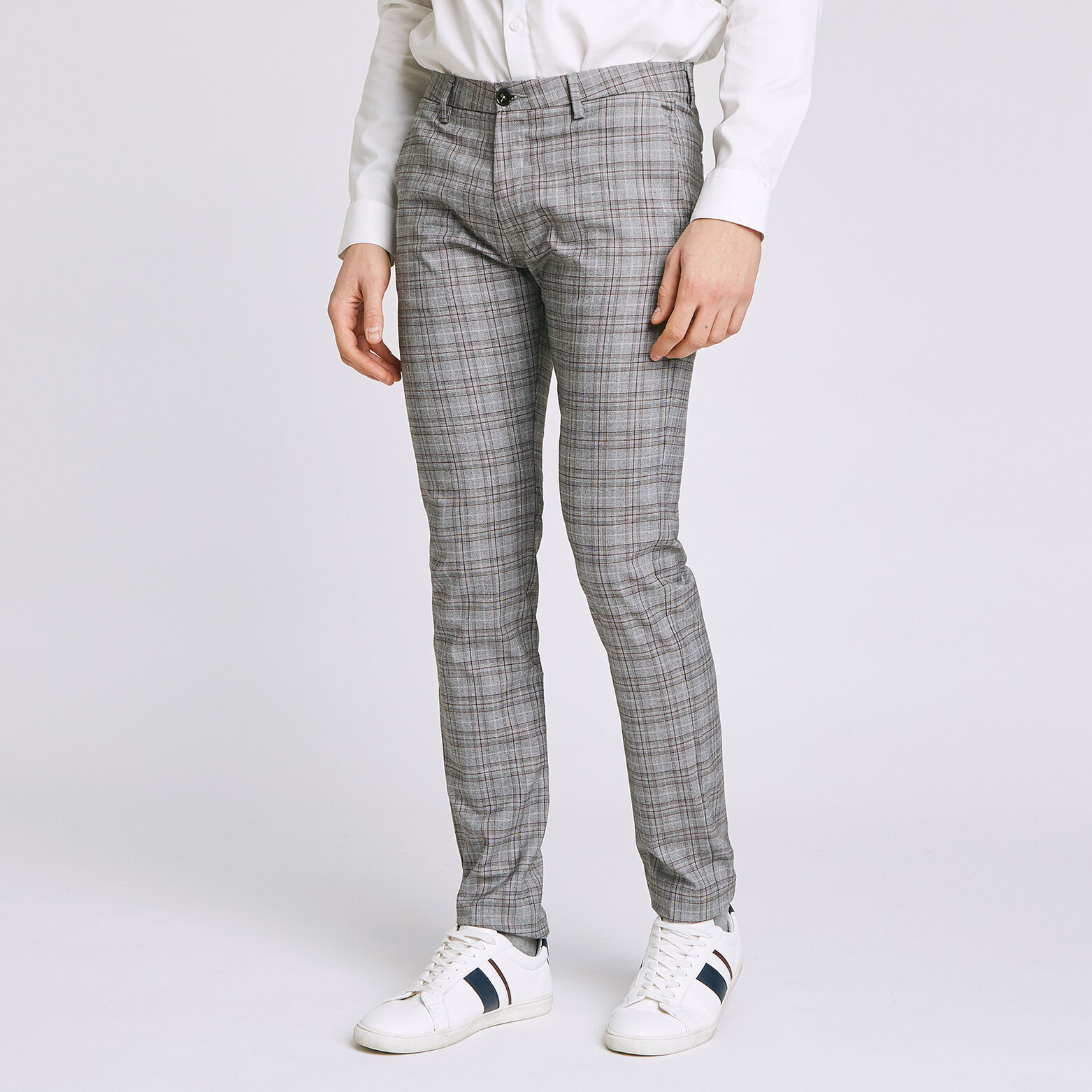 Pantalon chino slim à carreaux chiné