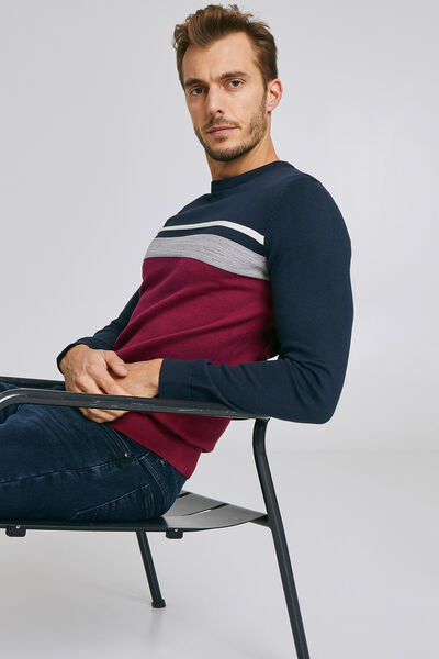 Pull col rond rayé maille fantaisie