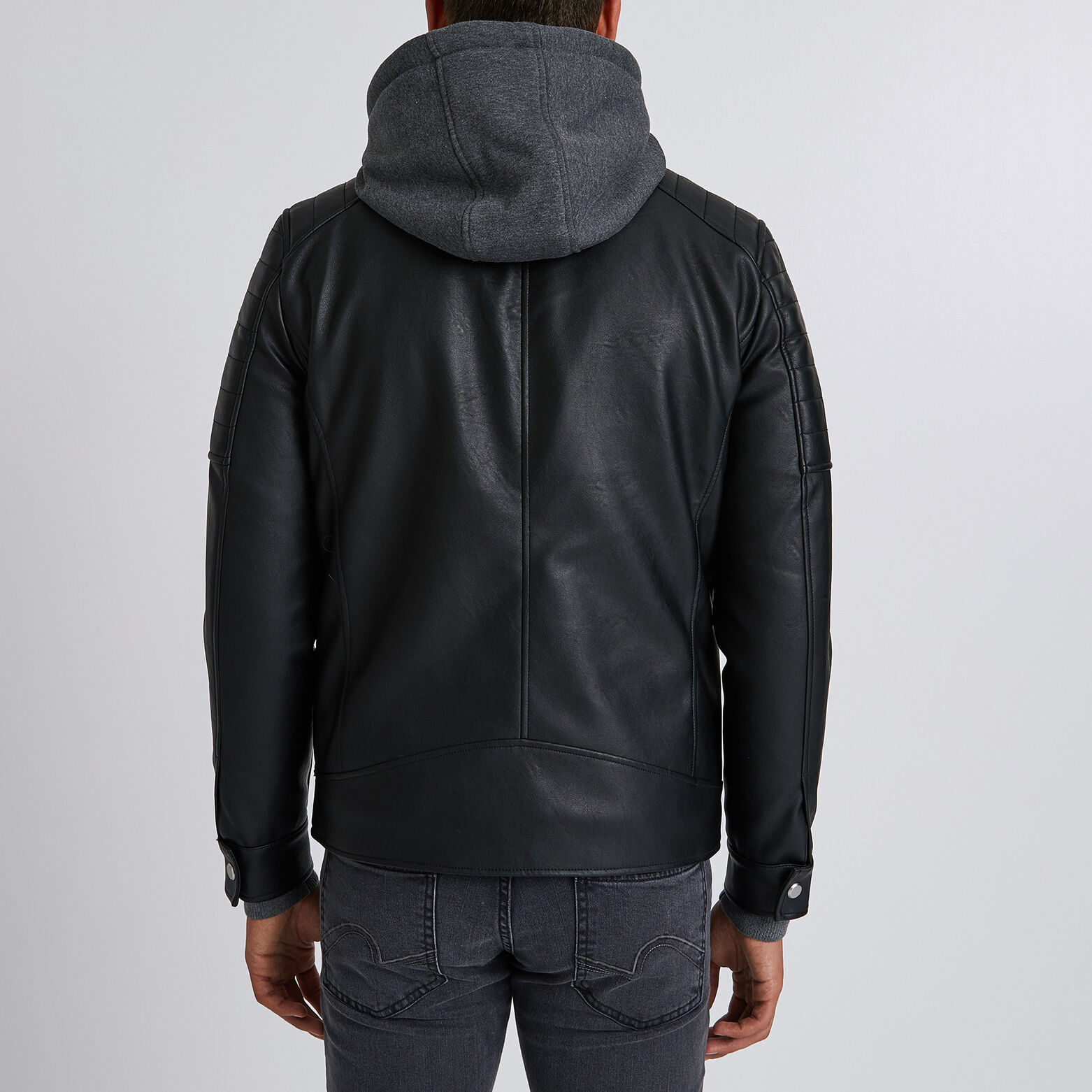 Blouson imitation cuir à capuche