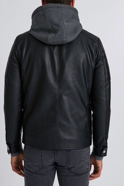 Blouson imitation cuir à capuche