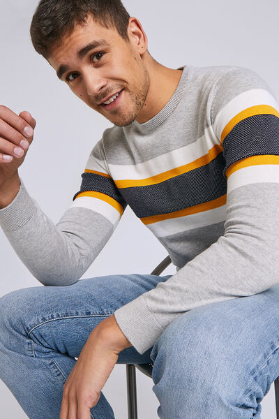 Pull col rond tricolore