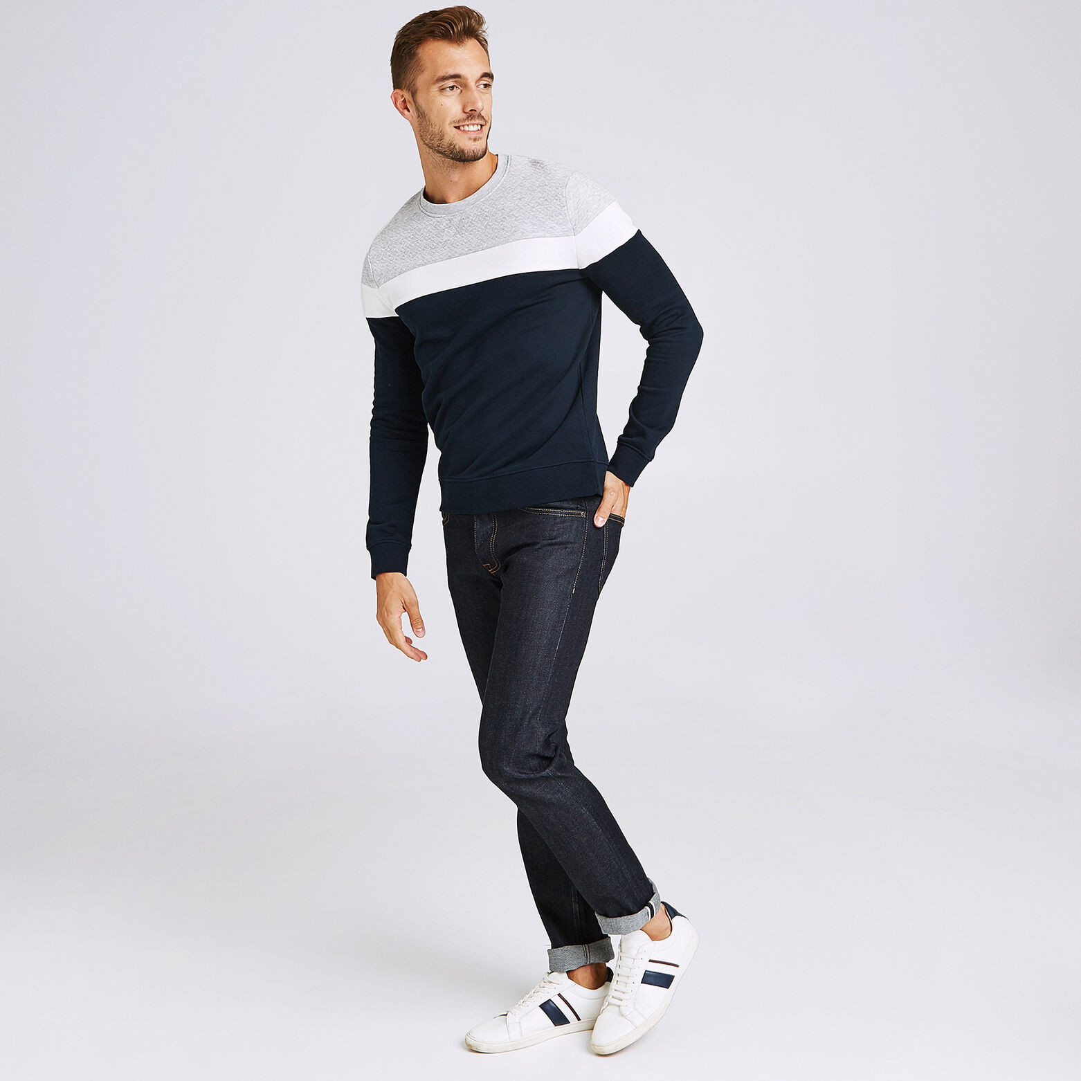 Sweat color block maille fantaisie