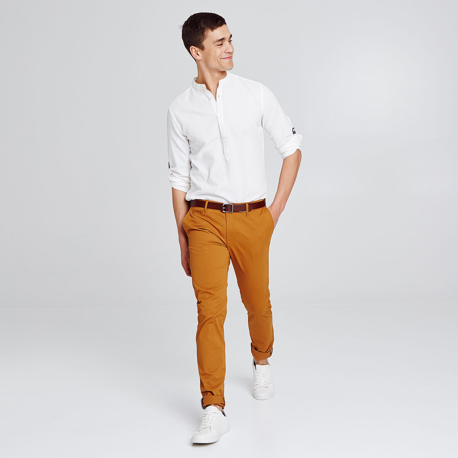 Chemise regular col officier coton