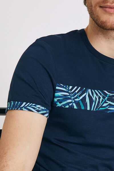 Tee shirt col rond découpe feuillage