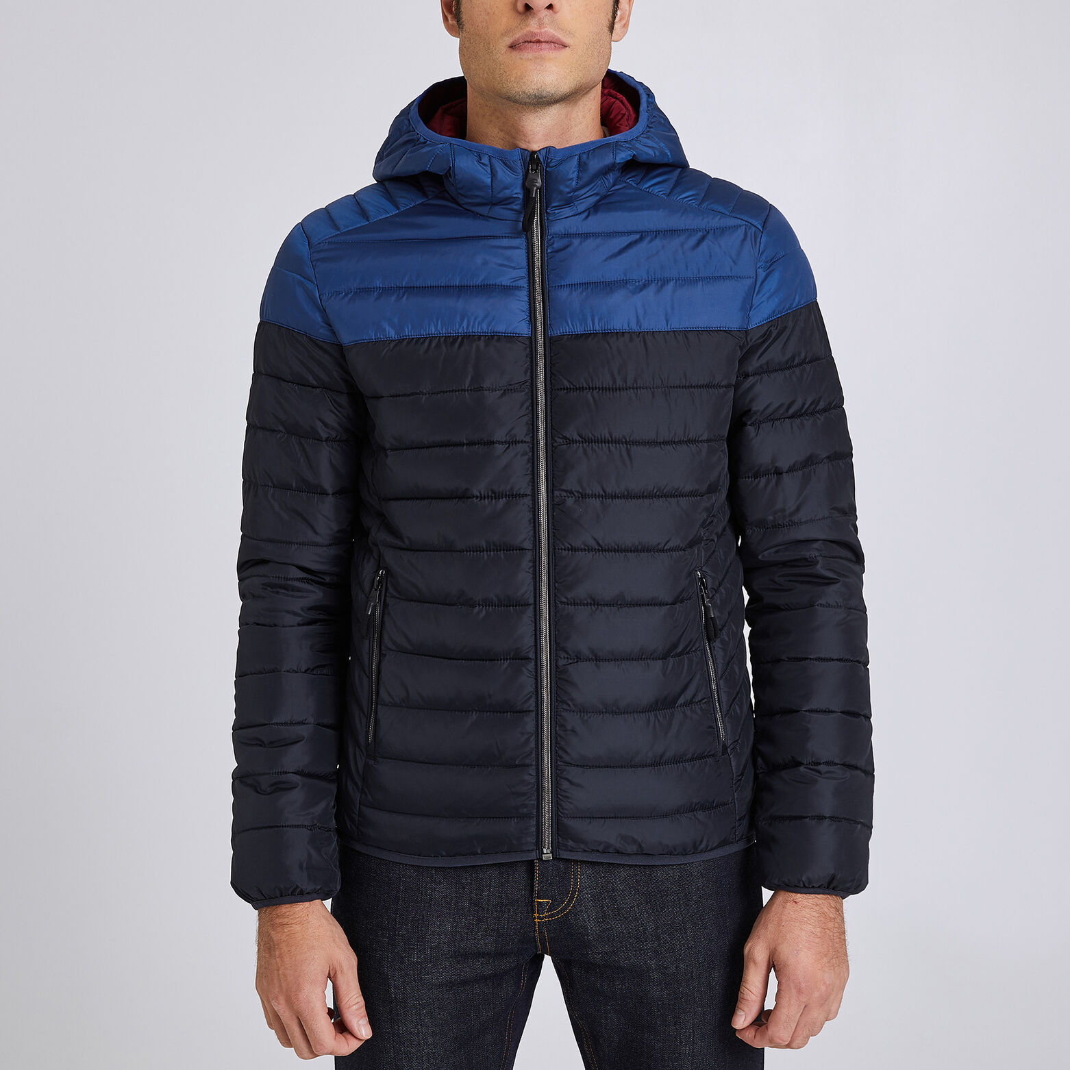 Doudoune déperlante à capuche colorblock