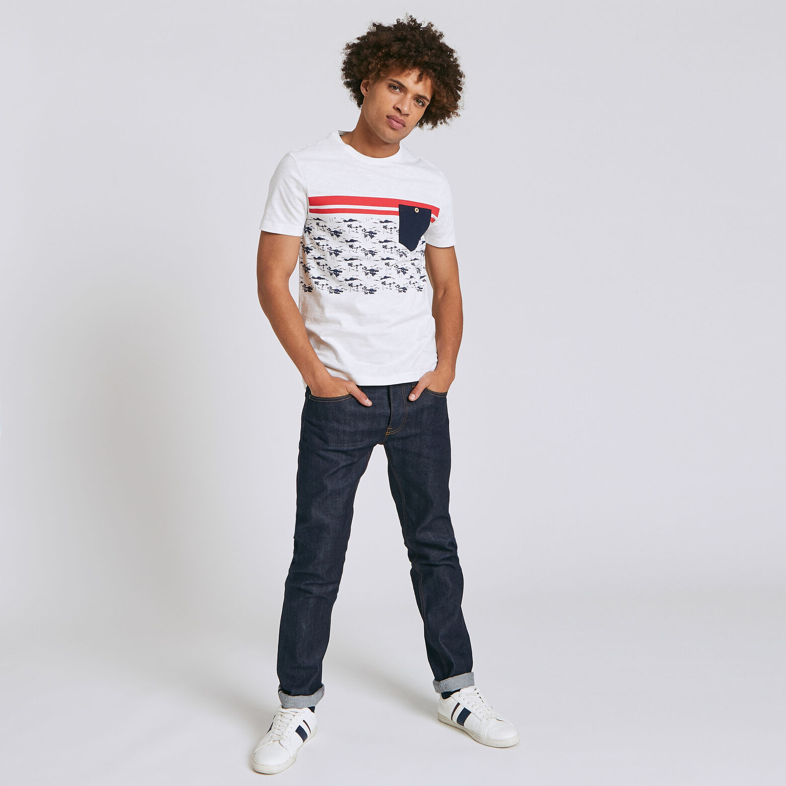 Tee shirt colorblock fantaisie palmiers