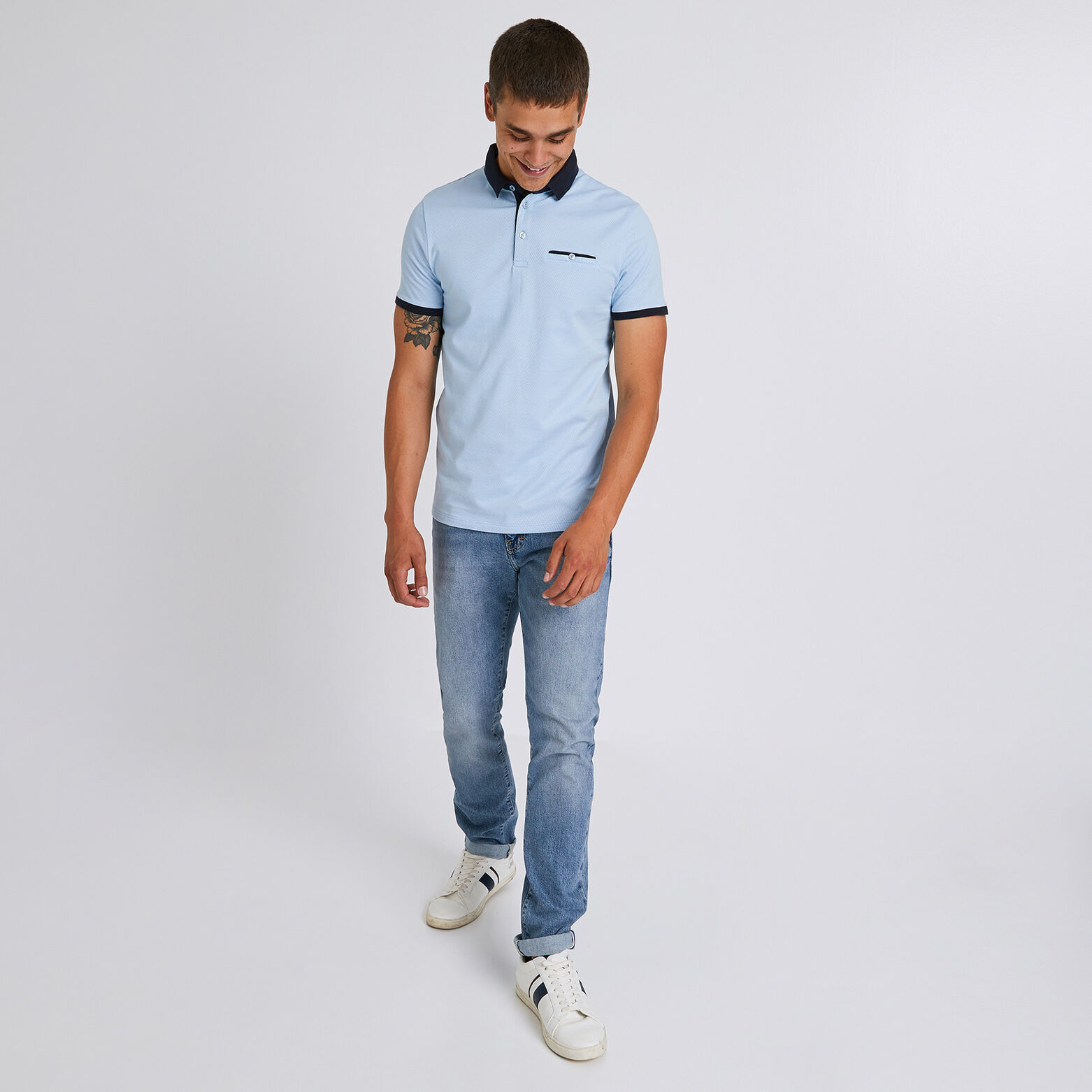 Polo manche courte maille piquée contrastée