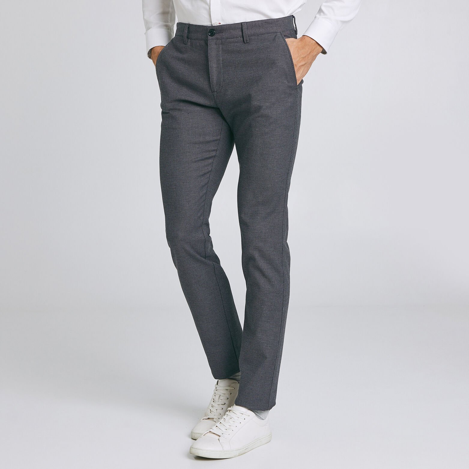 Pantalon chino slim faux uni