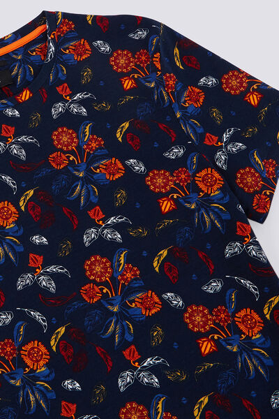 Tee shirt col rond motif feuri