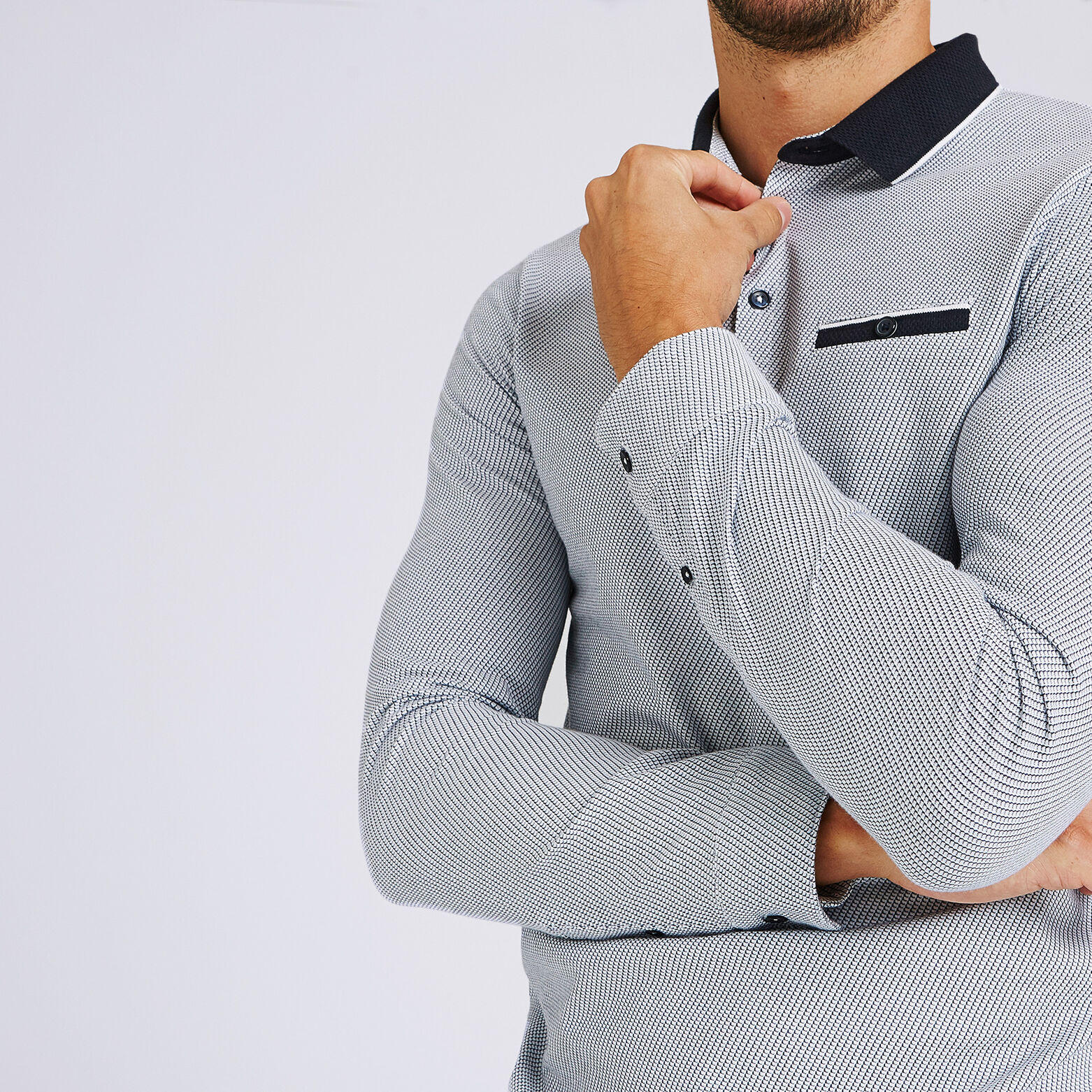 Polo manche longue maille piquée contrastée