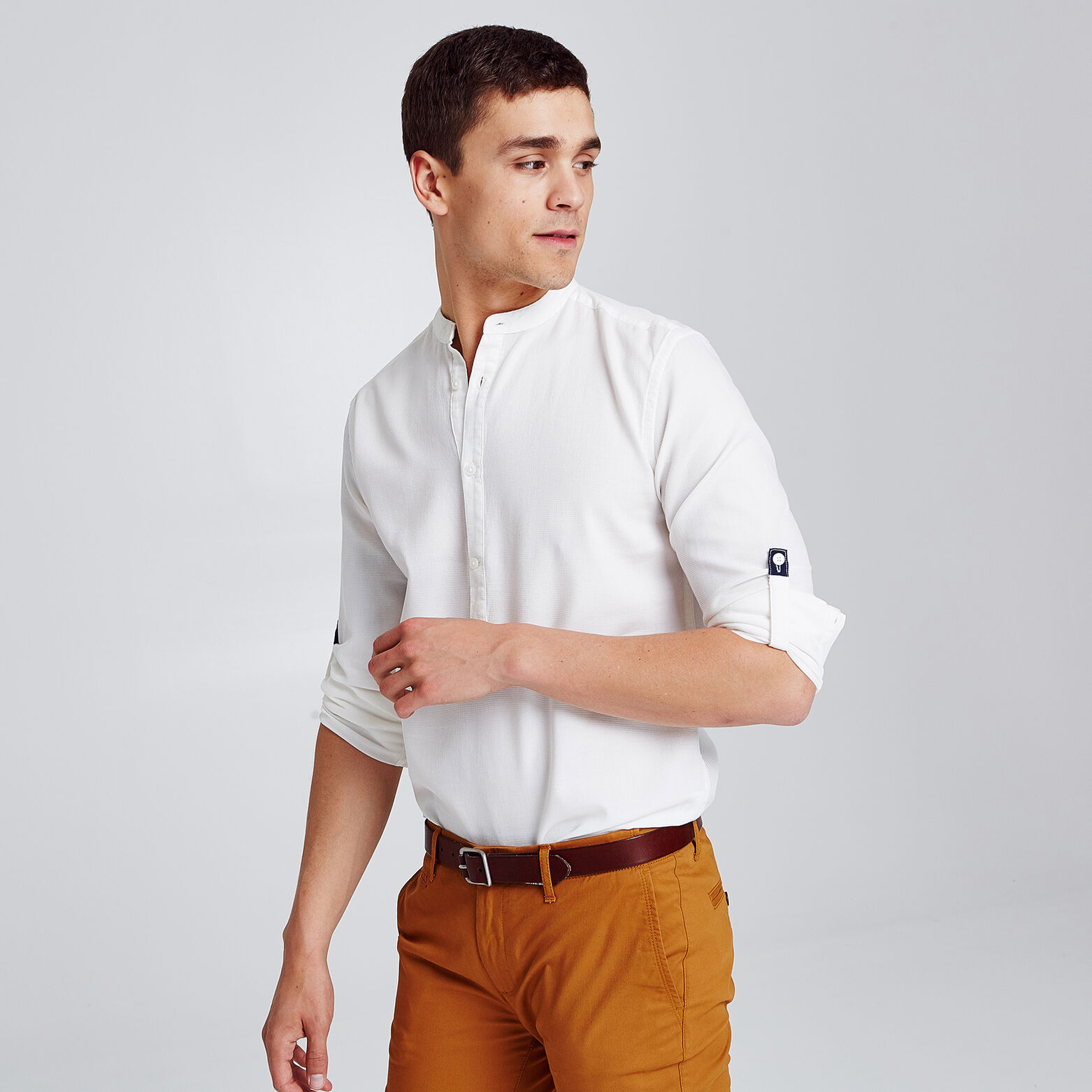 Chemise regular col officier coton
