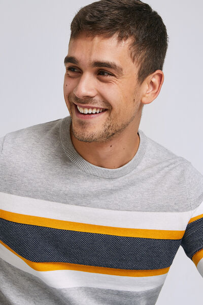 Pull col rond tricolore