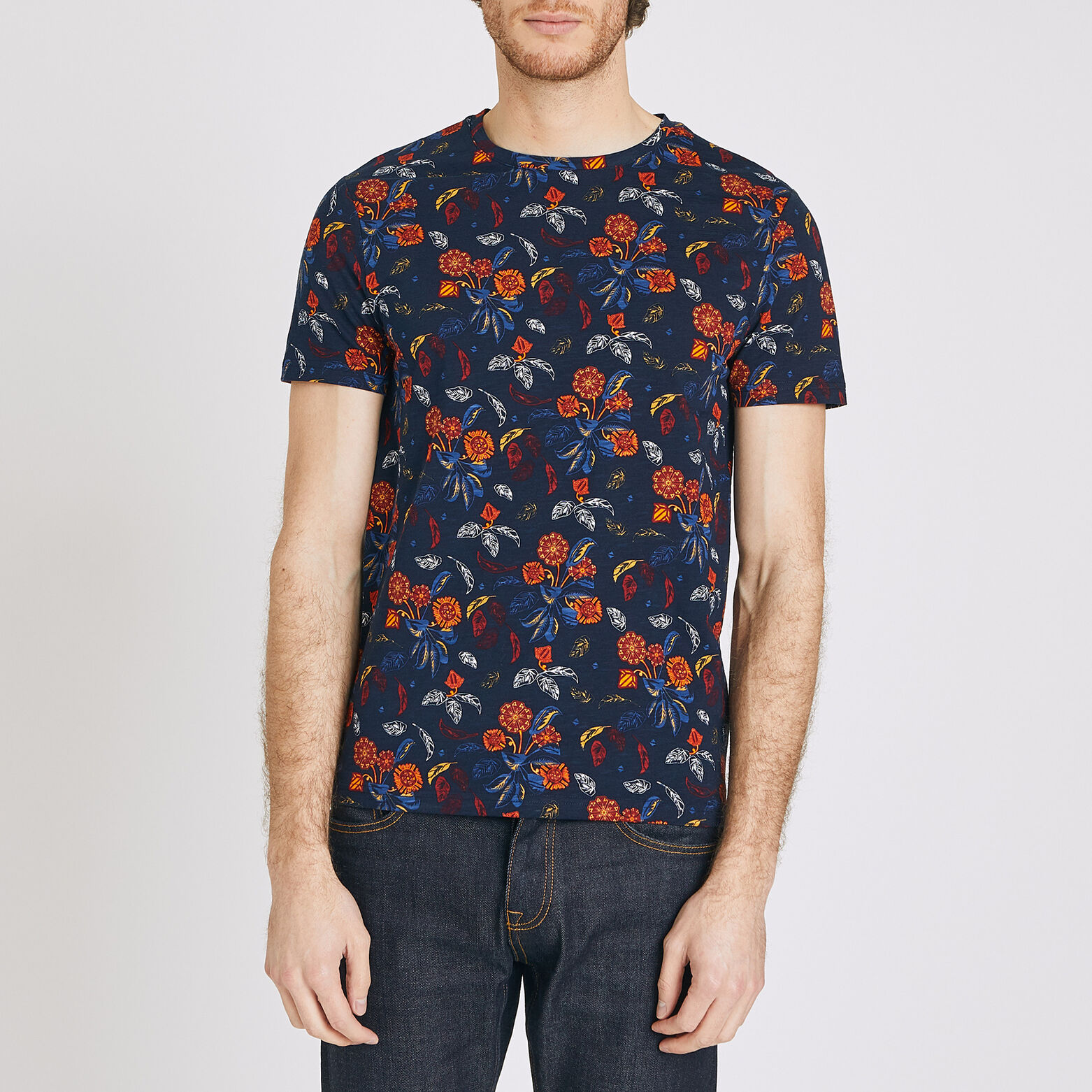 Tee shirt col rond motif feuri