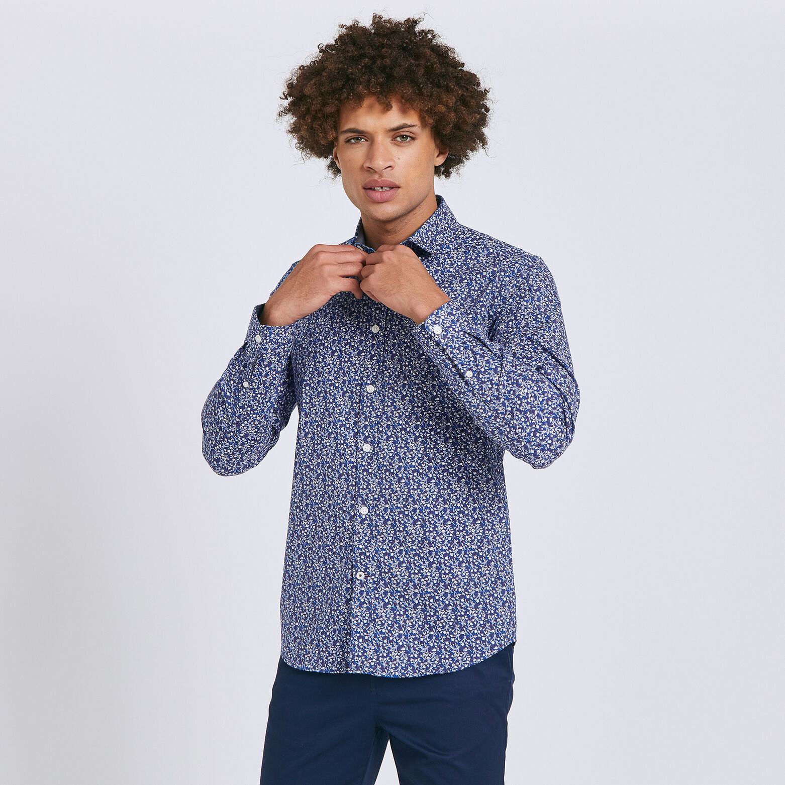 Chemise slim motif floral coton